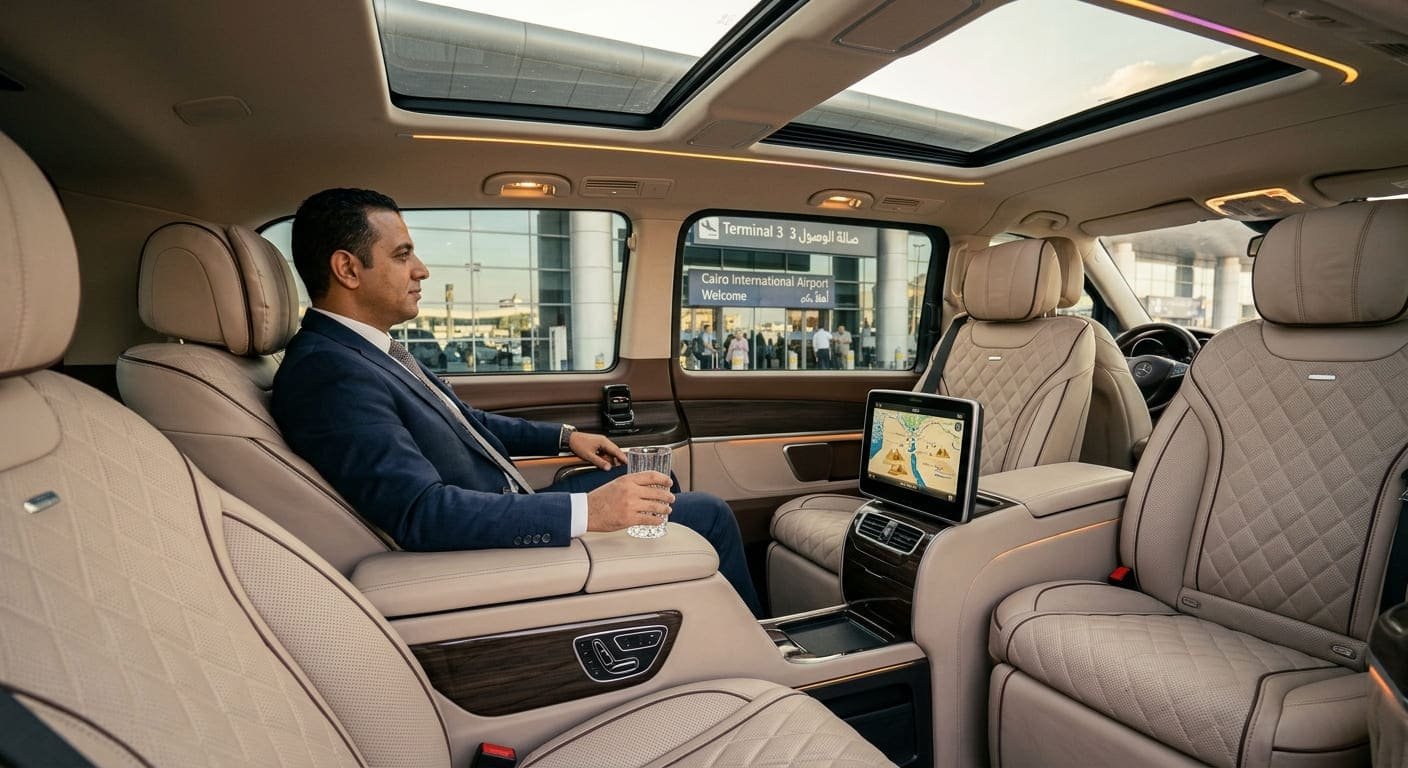 المقصورة الداخلية الفاخرة لسيارة مرسيدس V300 VIP مع مقاعد جلدية وشاشة تحكم لرجال الأعمال[cite: 2]