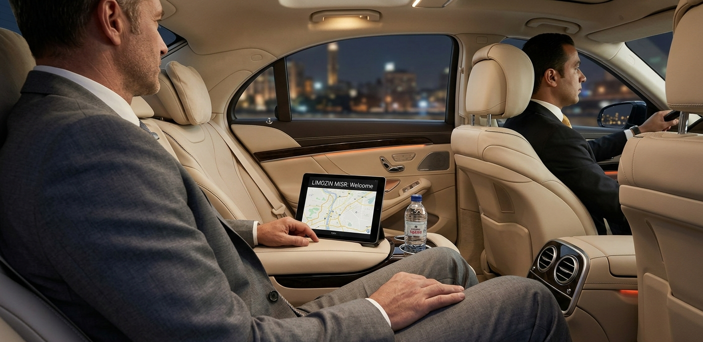 Interior view of a luxury limousine ride with a private driver in Cairo