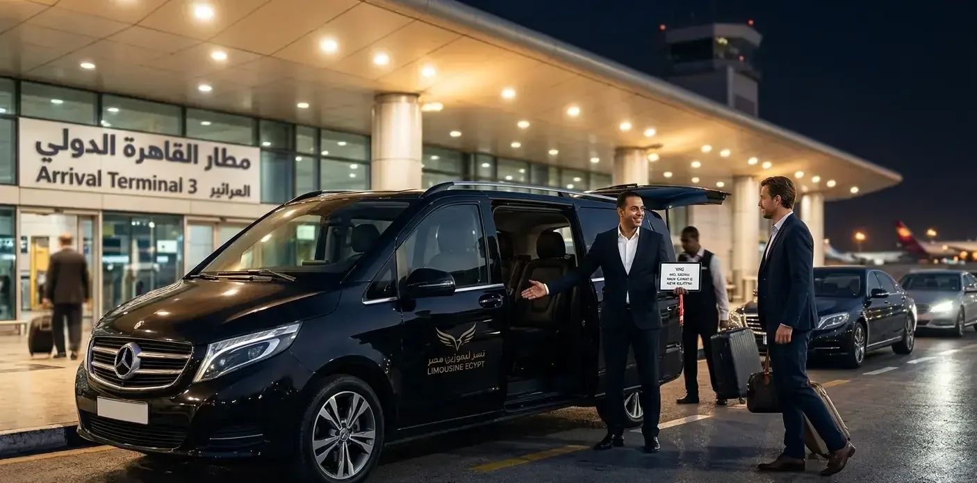 استقبال ليموزين VIP من مطار القاهرة إلى التجمع الخامس والعاصمة الإدارية بسيارة مرسيدس V-Class