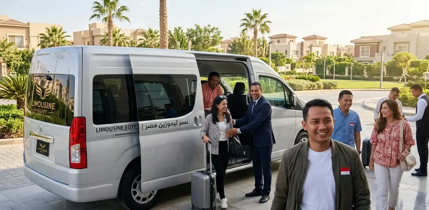 حجز ليموزين مطار القاهرة تويوتا هاي آس لنقل المجموعات السياحية من مطار القاهرة إلى فنادق التجمع