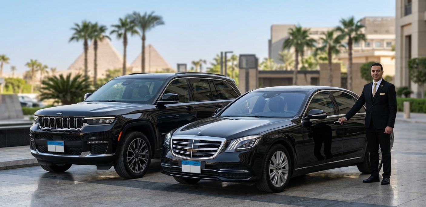Interior view of a luxury limousine ride with a private driver in Cairo
