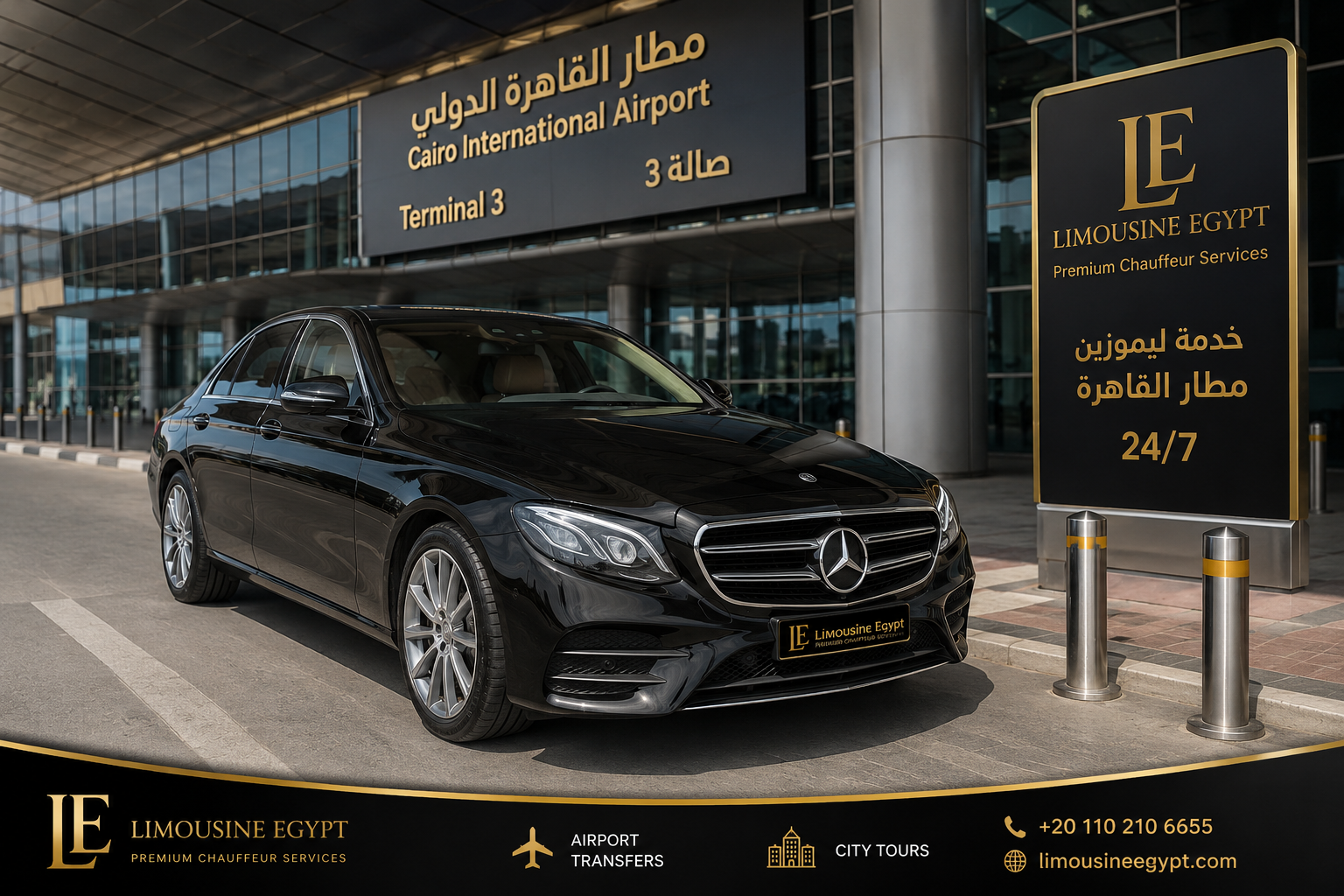 سيارة مرسيدس E-Class لخدمة ليموزين مطار القاهرة