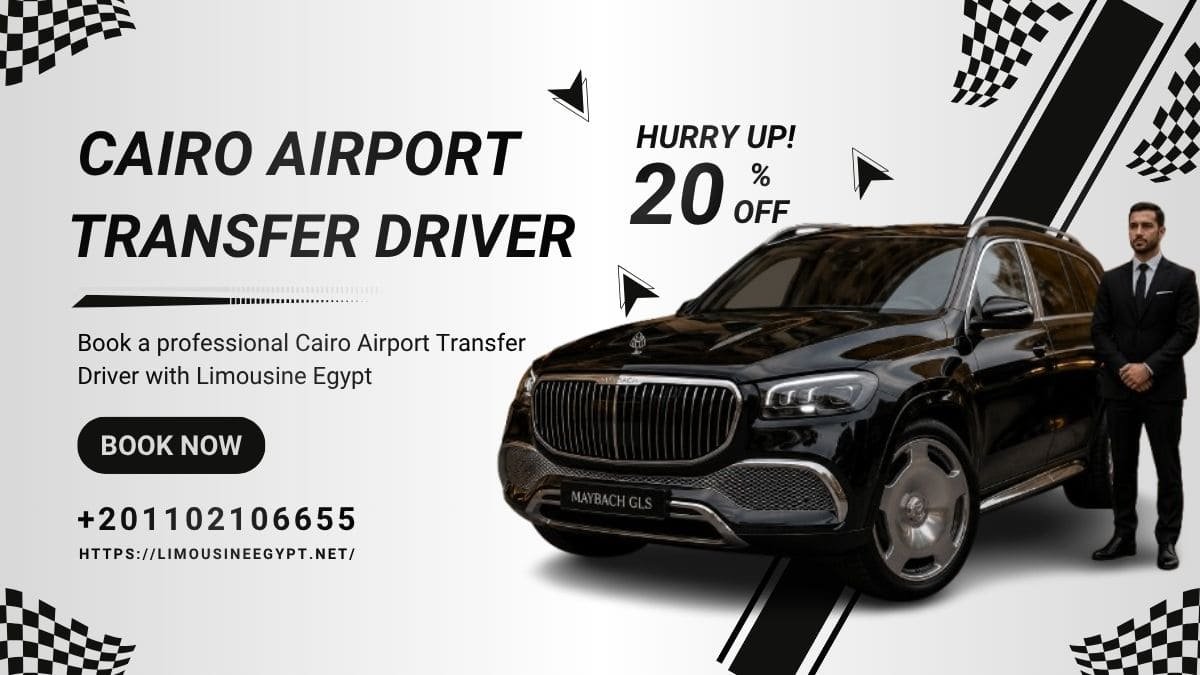 Professional private driver greeting passenger for Cairo airport transfer with driver service by Limousine Egypt