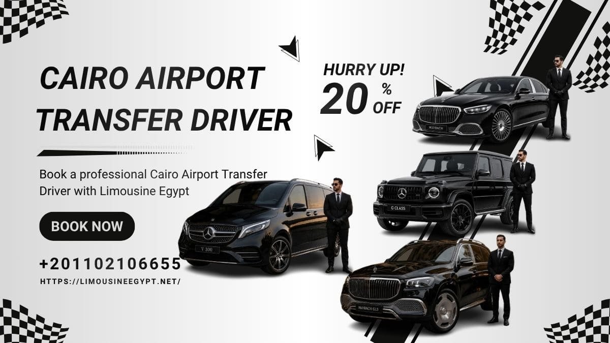 Professional private driver greeting passenger for Cairo airport transfer with driver service by Limousine Egypt